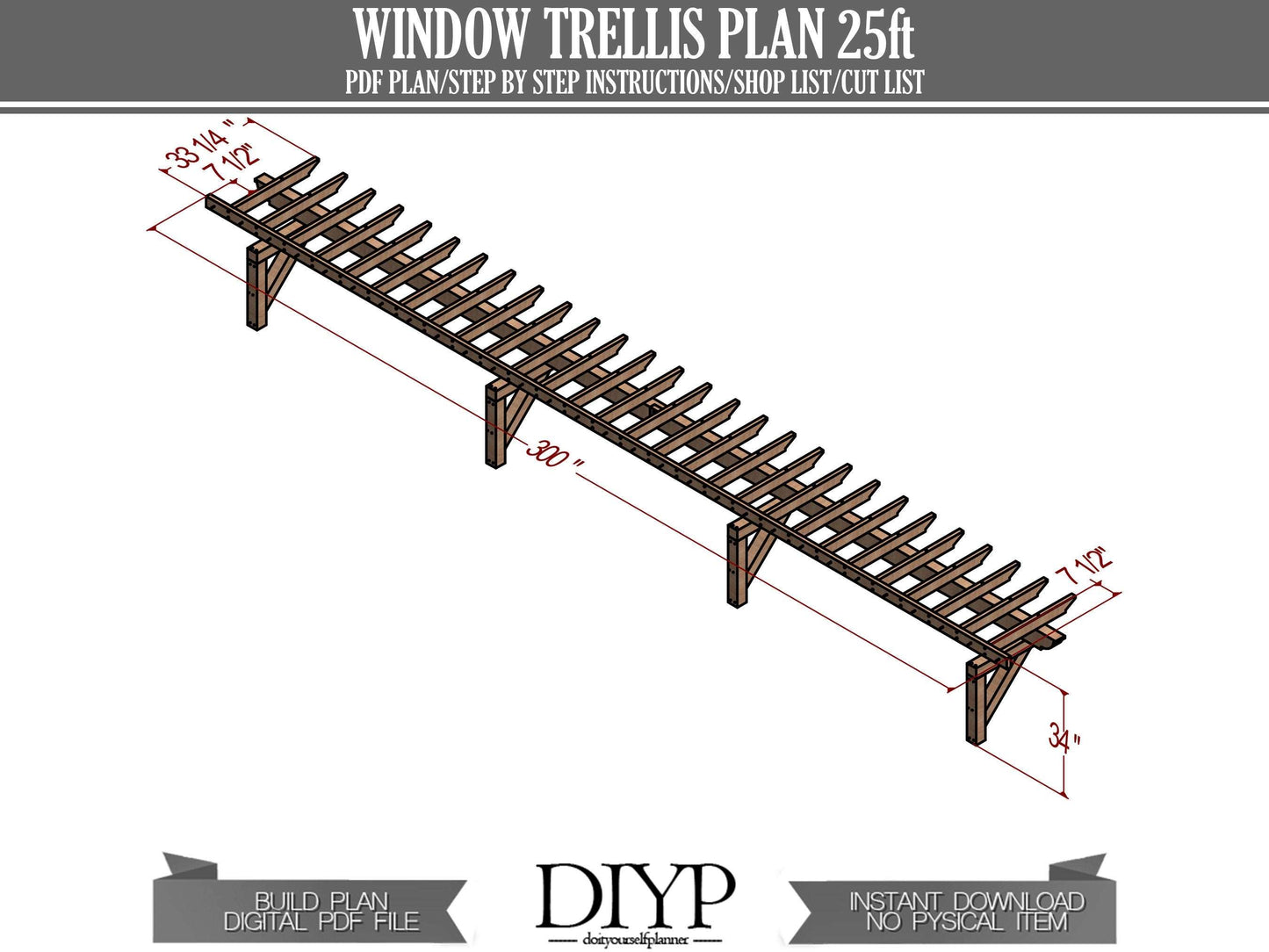 25ft Trellis plans - Windows trellis Plans - Wood windows door pergola - attached pergola plans
