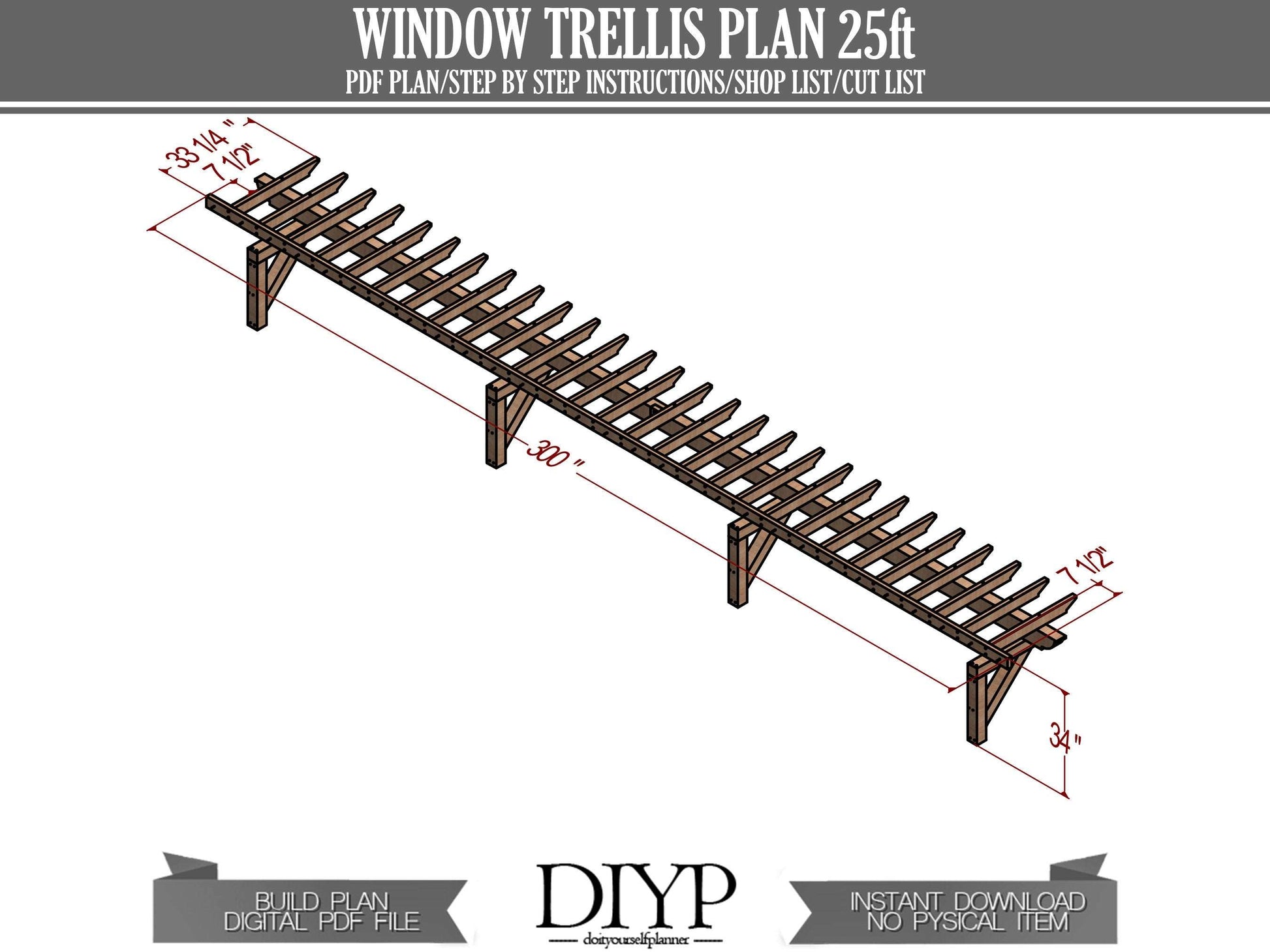 25ft Trellis plans - Windows trellis Plans - Wood windows door pergola - attached pergola plans