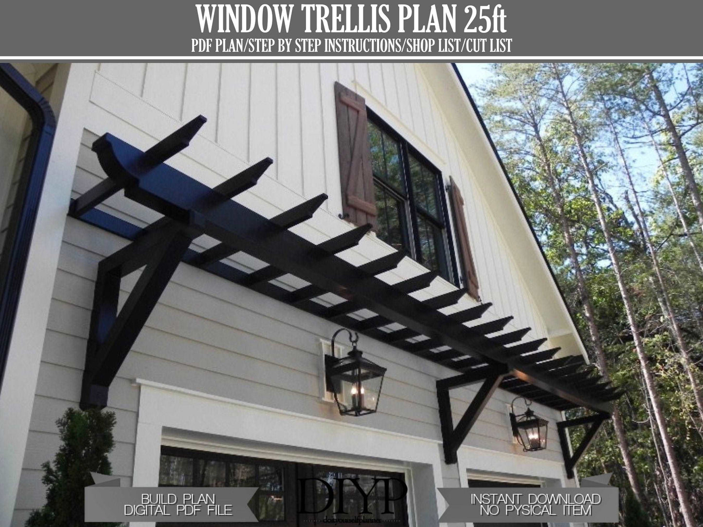 25 ft Windows trellis Plans - Wooden windows door pergola - attached pergola plans