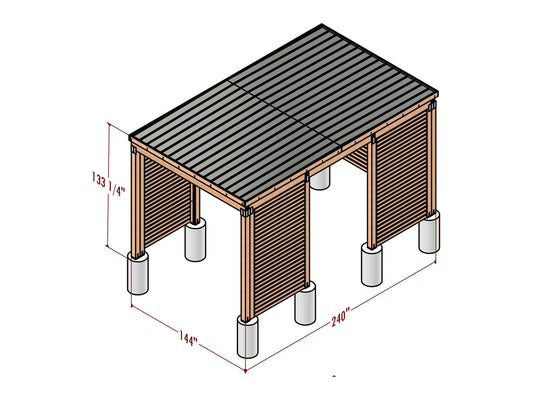 12x20 Modern Carport - Car Garage for One Car - Modern Pavilion Plans - Wooden Car Port