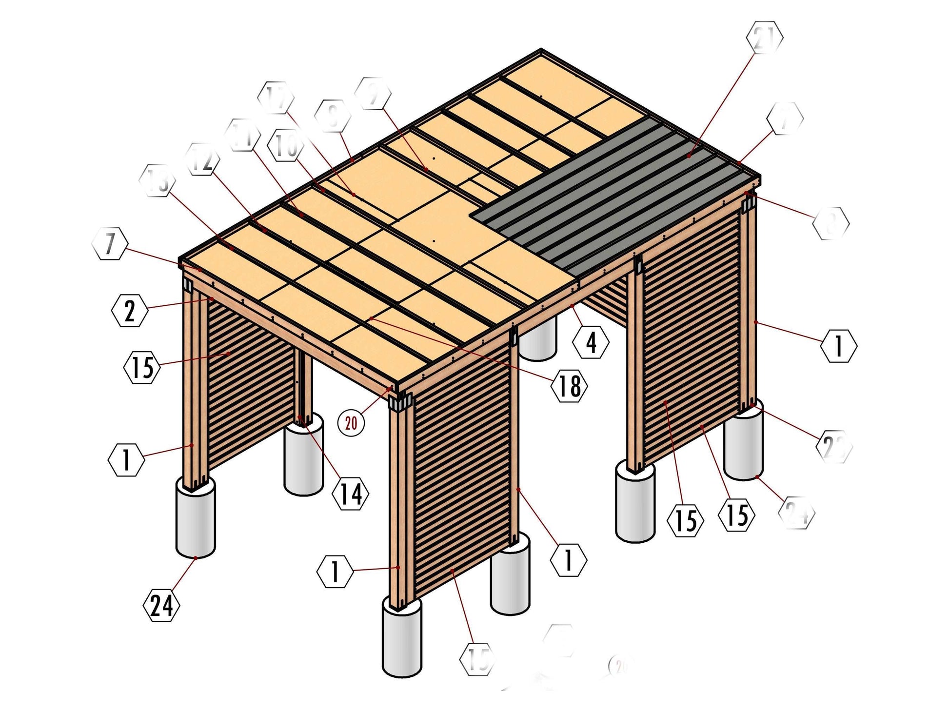 12x20 Modern Carport - Car Garage for One Car - Modern Pavilion Plans - Wooden Car Port