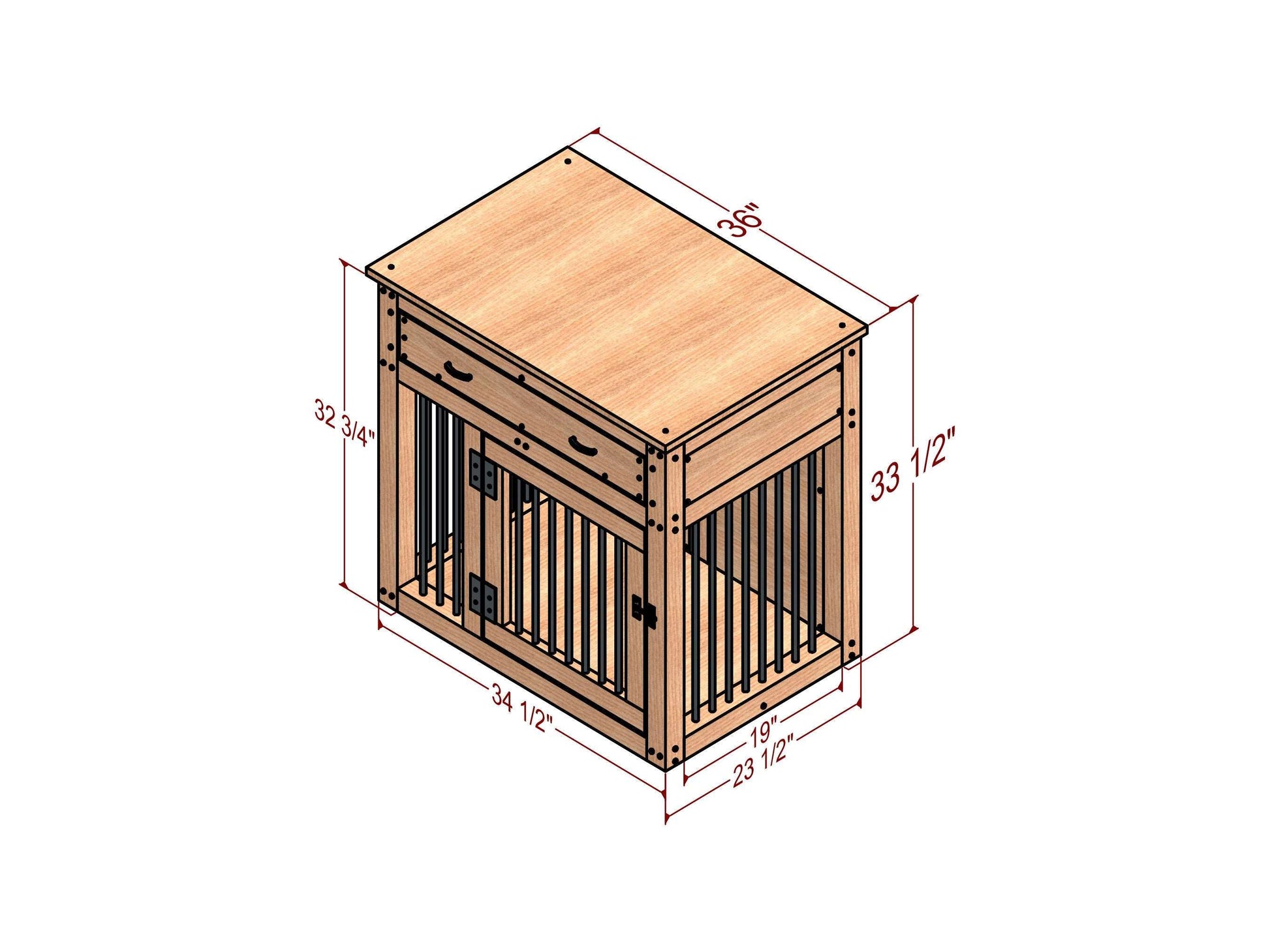 Single Medium Plan for Dog Kennel with drawers - Dog Crate Furniture - Build plans for dog cage-32x24x36