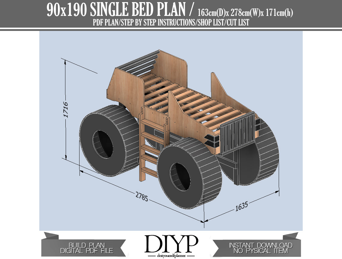 DIY Monster Truck Bed Plans: Build an Epic 90x190cm Bed for Your Child