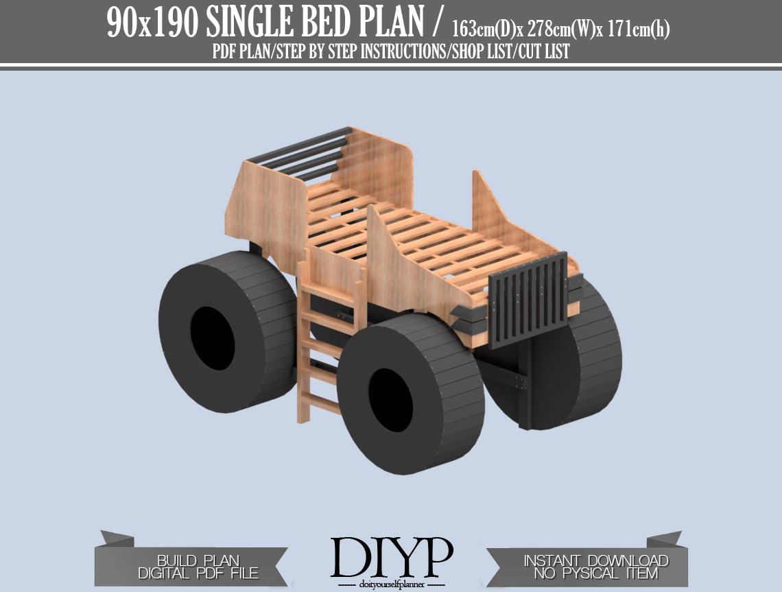DIY Monster Truck Bed Plans: Build an Epic 90x190cm Bed for Your Child