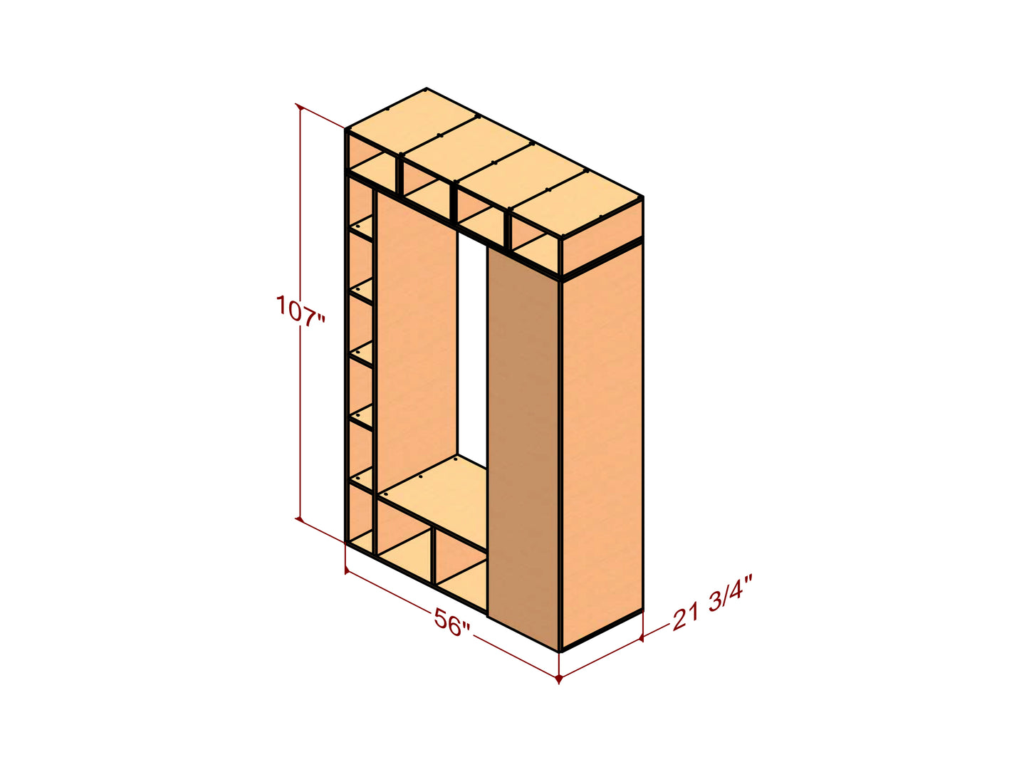 107x56 Inch DIY MDF Storage Unit with Shelves, Cabinet, and Bench