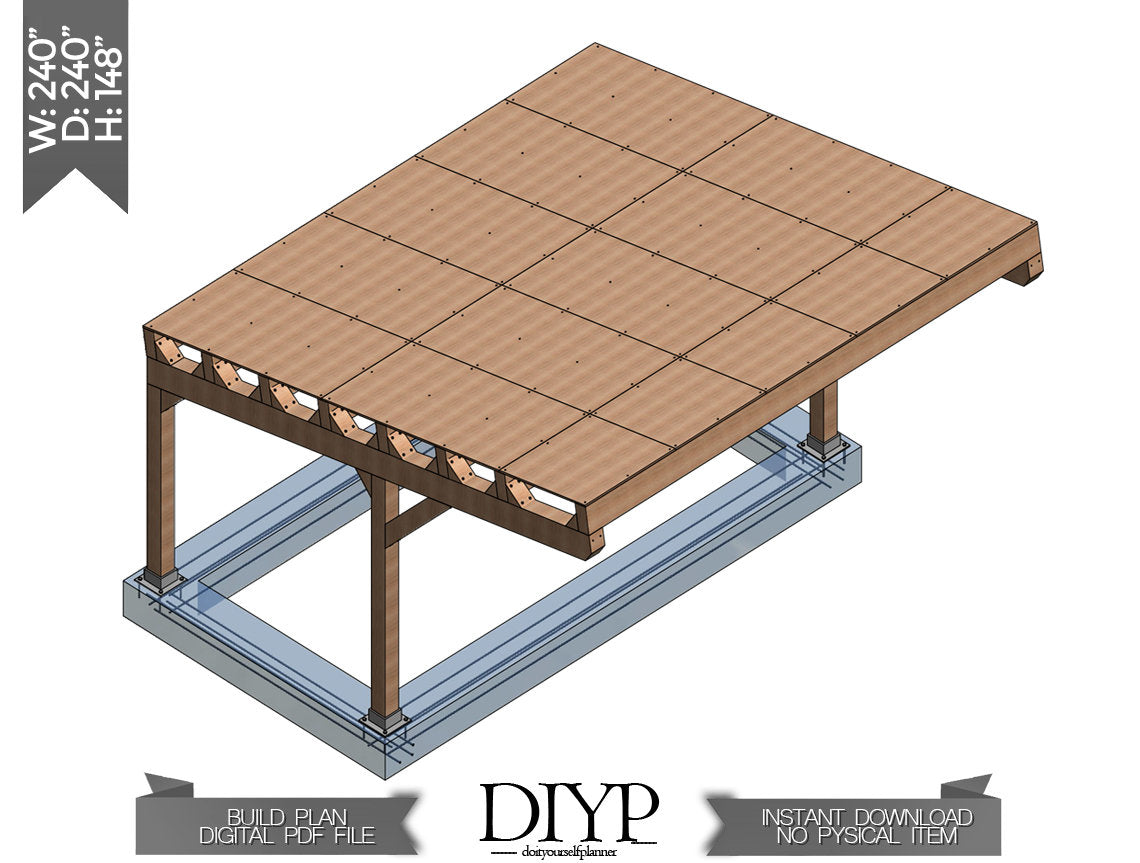 20'x20' Carport Plans DIY Wooden car garage - Download Printable PDF