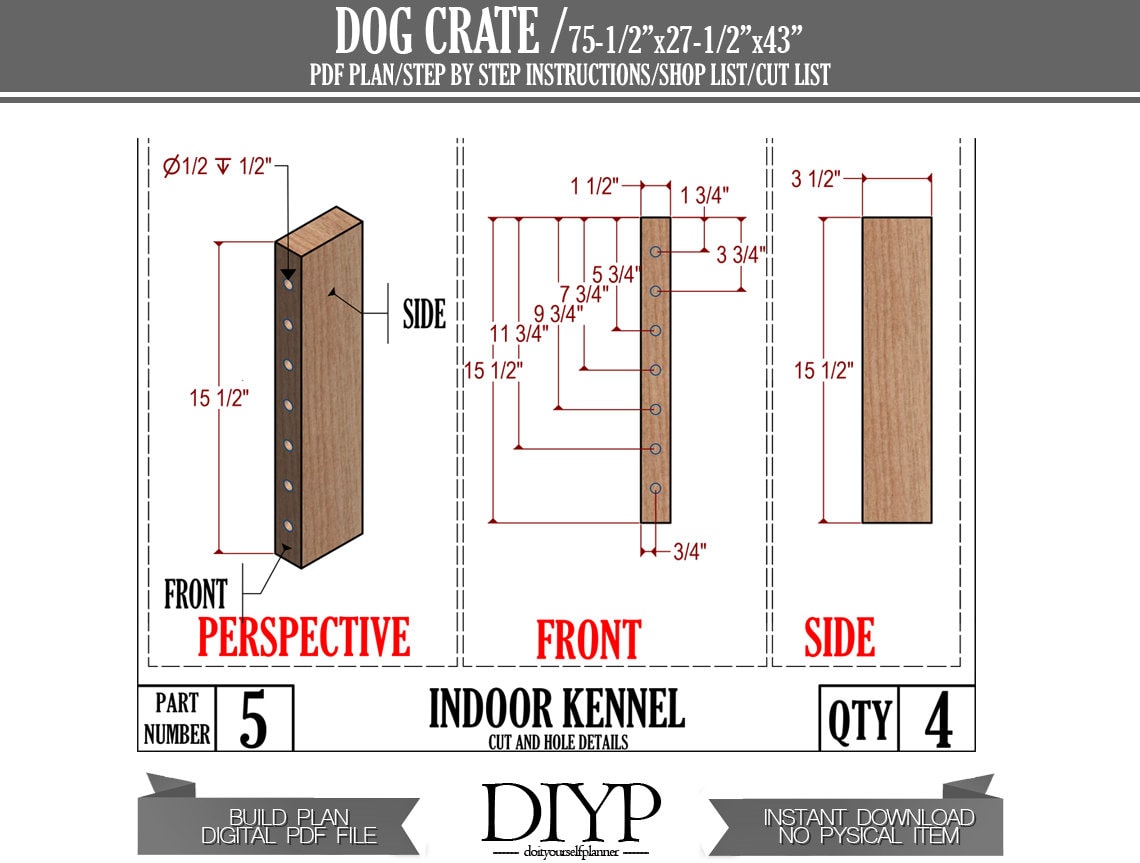 Dog kennel plans - Diy dog crate plans - Dog cage build plan - Wooden Dog House-75x27x43