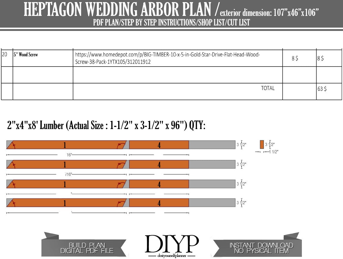 Heptagon Wedding Arbor Digital Plans PDF - Arch Build Instructions