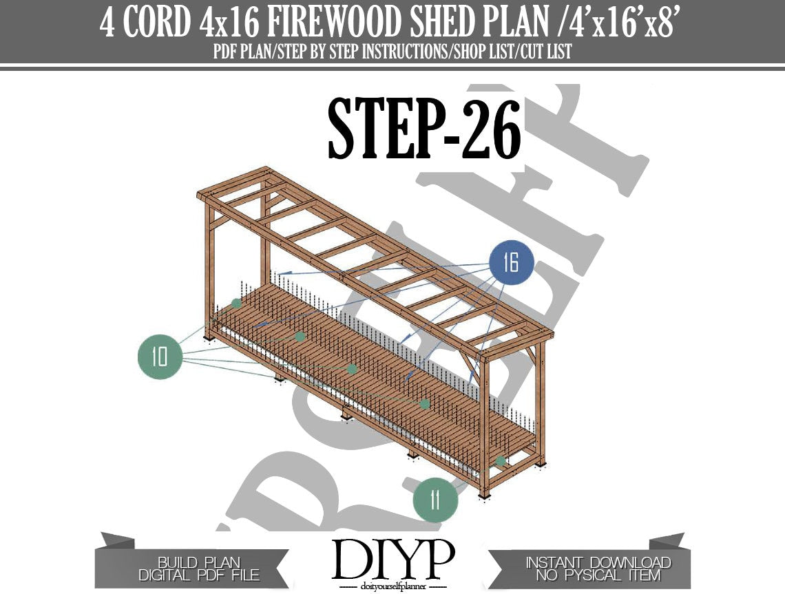 4x16 Firewood Shed Plans | 4 Cord Wood Shed DIY Build Plans