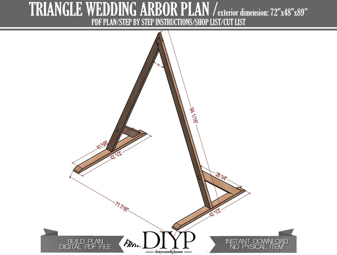Triangle wedding arch frame plans, build plan for wedding arbor, diy wedding trellis