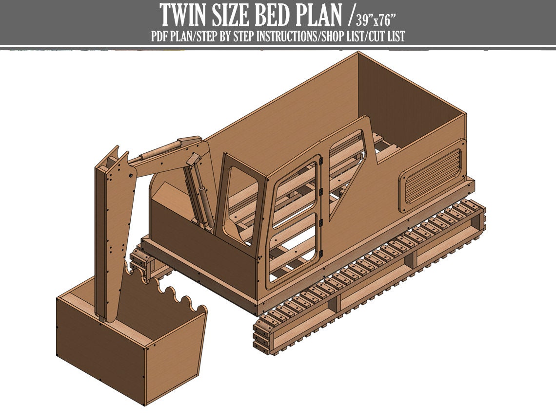Diy bed plans, dxf bed plans, Excavator Bed Plans,bed Plan, Children Bed plan, Bulldozer bed plan