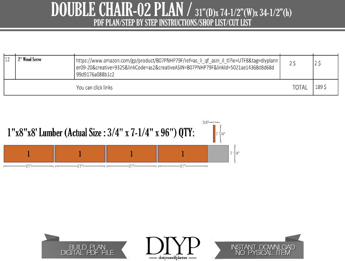 Wooden chair plans, two adirondack chair build plans, Two chair with table digital plans, diy plans for chiar