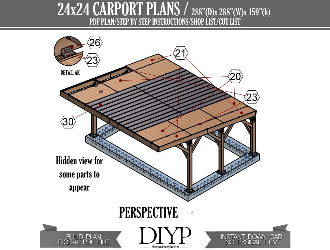 Single Slope Carport Plans Diy - Car Garage for Two Car - Modern Pavilion Plans - Wooden Car Port