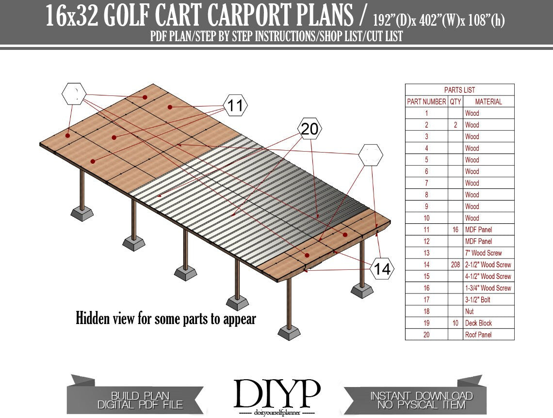 Storage Canopy and Shelter plan for 4 Golf Cart - Great Garage for ATVs, Golf Carts, mowers