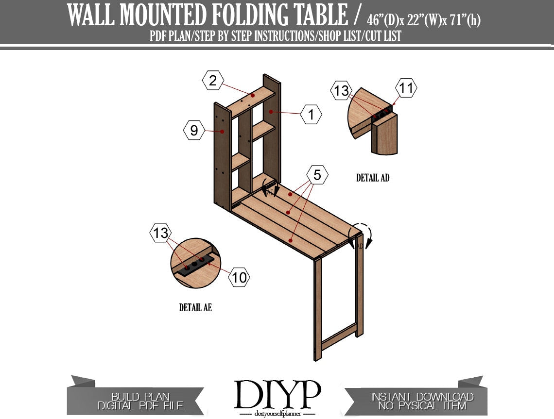 Storage unit with foldable table plans , Wall mounted table, Fold down desk, Drop leaf table, space saving furniture