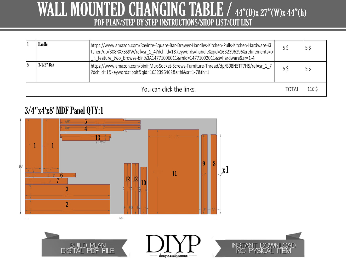 Build plans for Baby Changing Table, DIY plans for Baby Furniture, space saving furniture