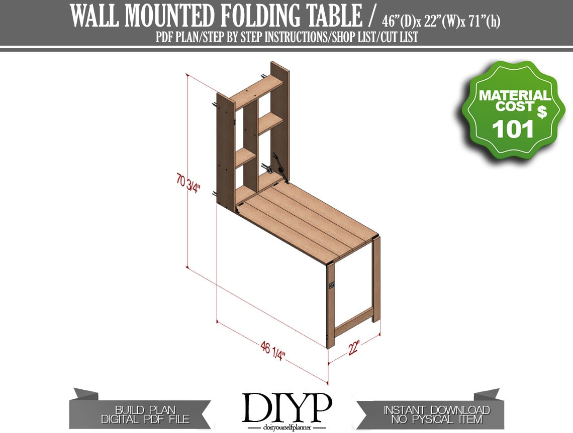 Storage unit with foldable table plans , Wall mounted table, Fold down desk, Drop leaf table, space saving furniture