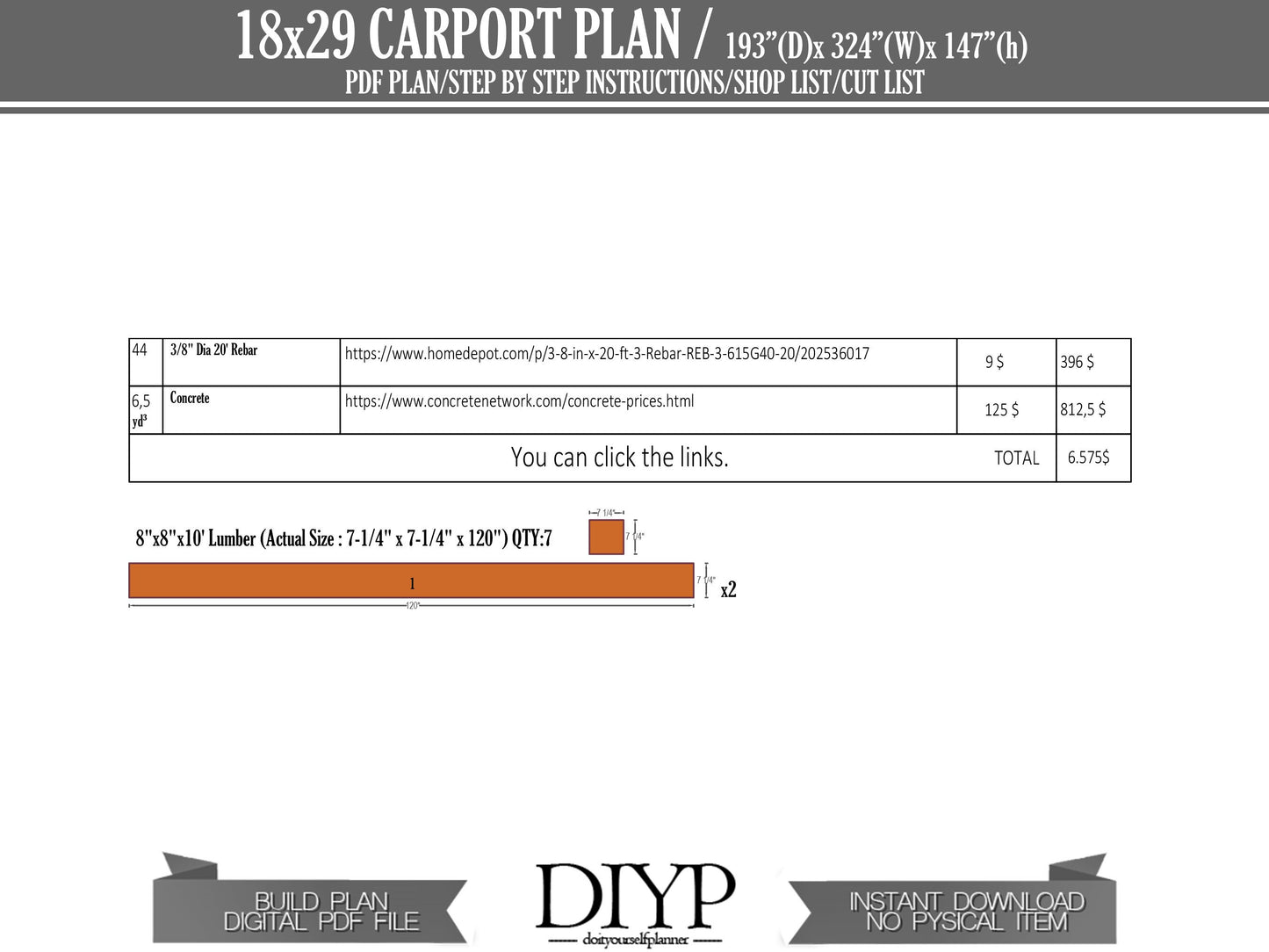 20x30 Carport Blueprint Plans - DIY Wooden carport - Downloadable Printable PDF