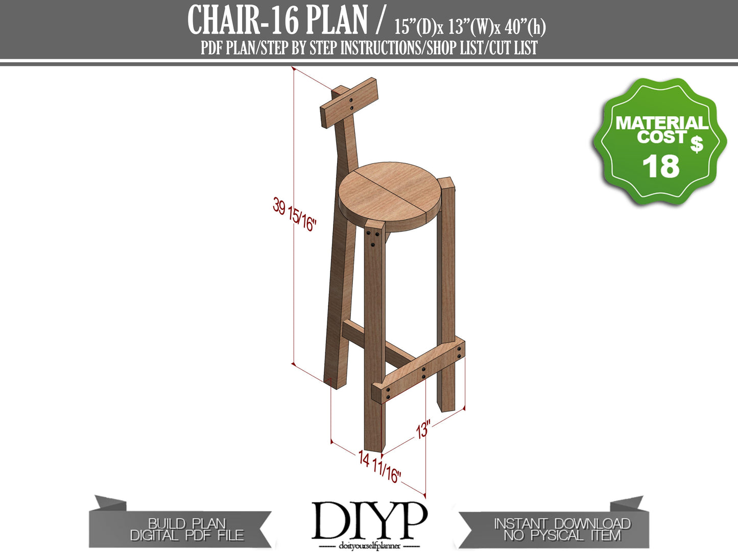 Rustic bar stool pdf plan , Rustic Reclaimed wooden chair diy plans