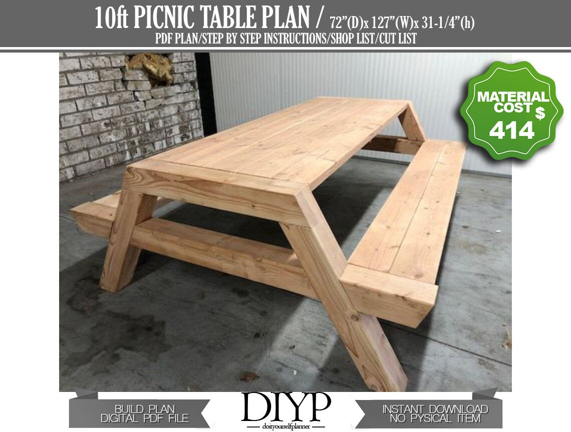 10 Foot Picnic Table Plans | PDF Download – Doityourselfplanner 10-foot-picnic-table-plans-pdf-download-doityourselfplanner