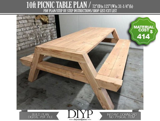 10 Foot Picnic Table Plans | PDF Download