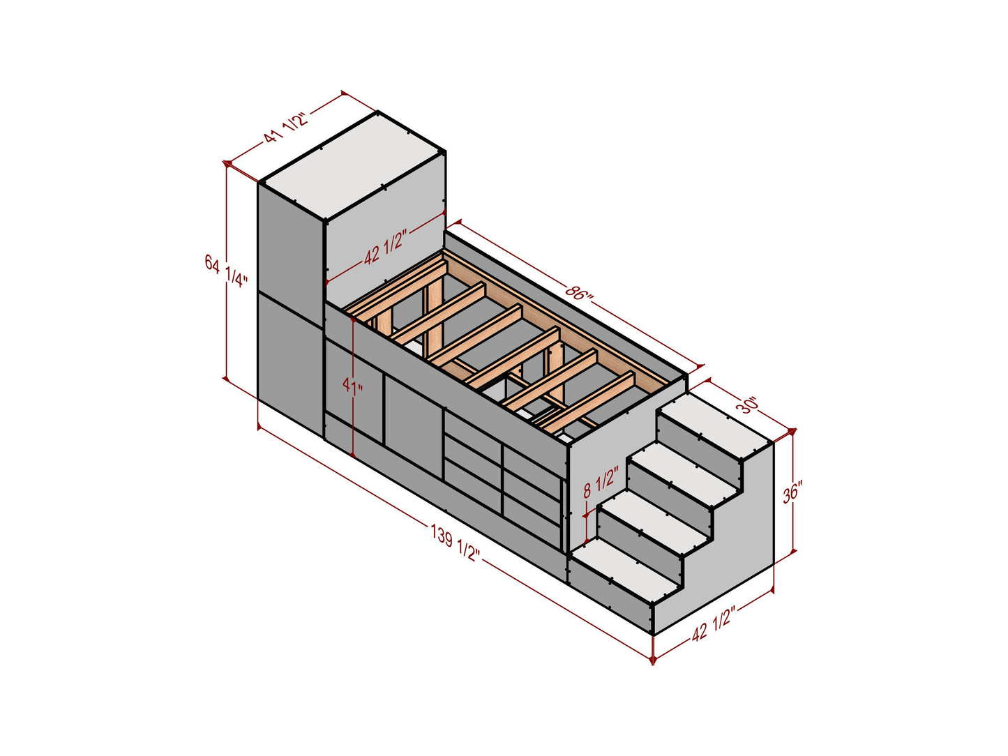 TwinXL bunkbed plans, bunkbed with storage, bunkbed with drawers,Space saver bunkbed