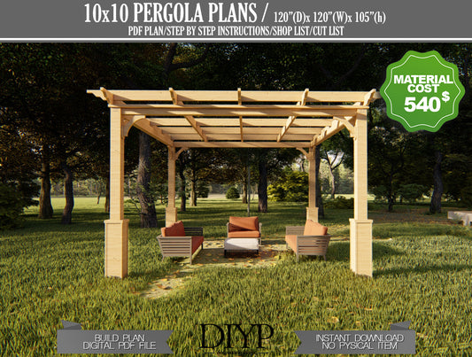 DIY Pergola Plans: Build a Classic 10x10 Pergola - Easy to Follow Instructions, Shopping List, and Construction Animation