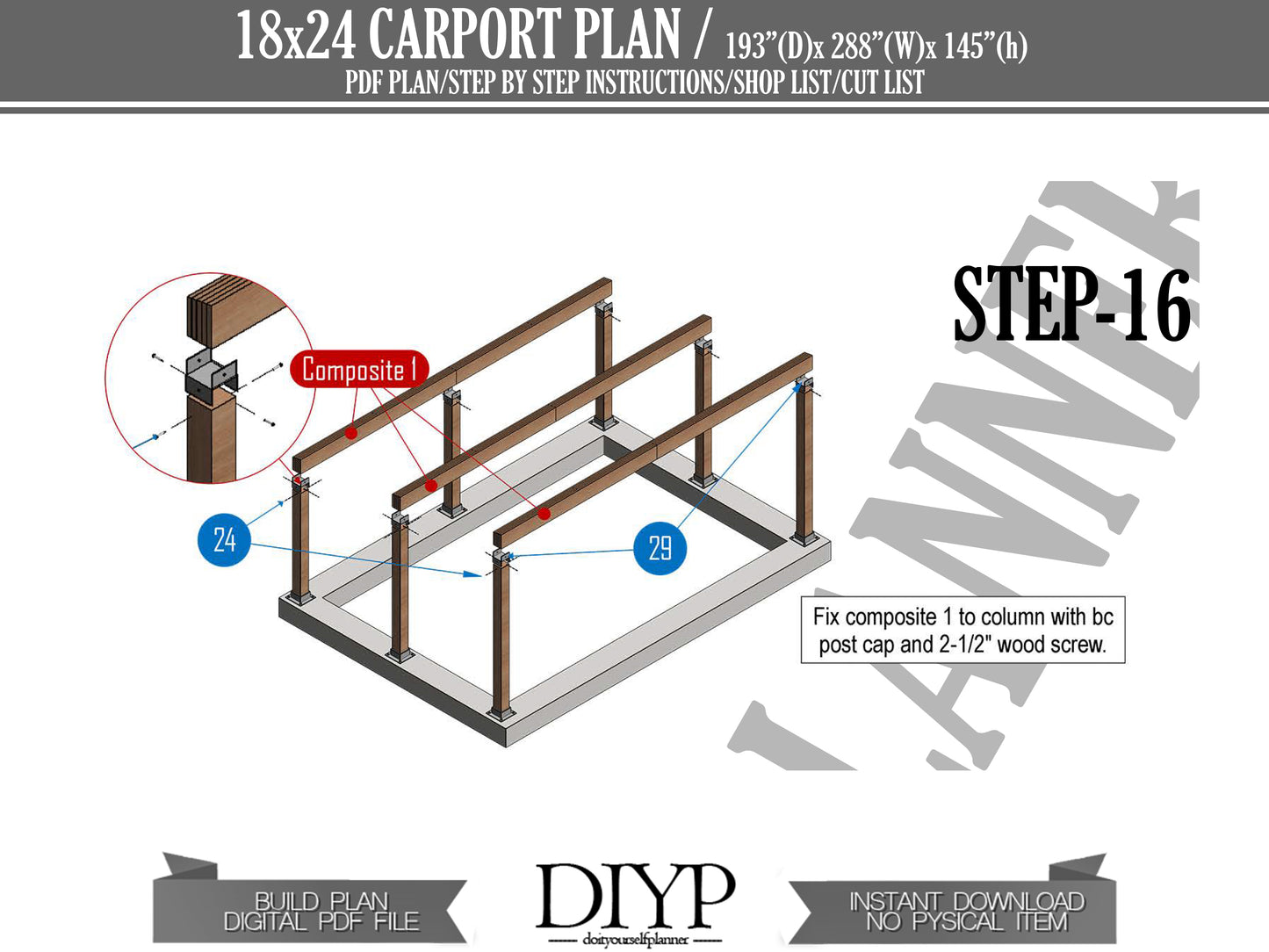 DIY Carport Plans: 18x24 Single-Pitched Roof with Construction Animation, Shopping List, and Cut List