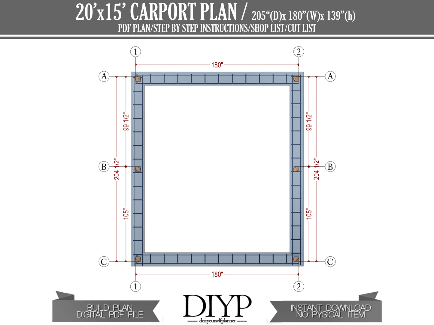 DIY Carport Plans - 15x20 Single-Pitched Roof - Instant Download, Construction Animation, Shopping List, Cut List, Parts List