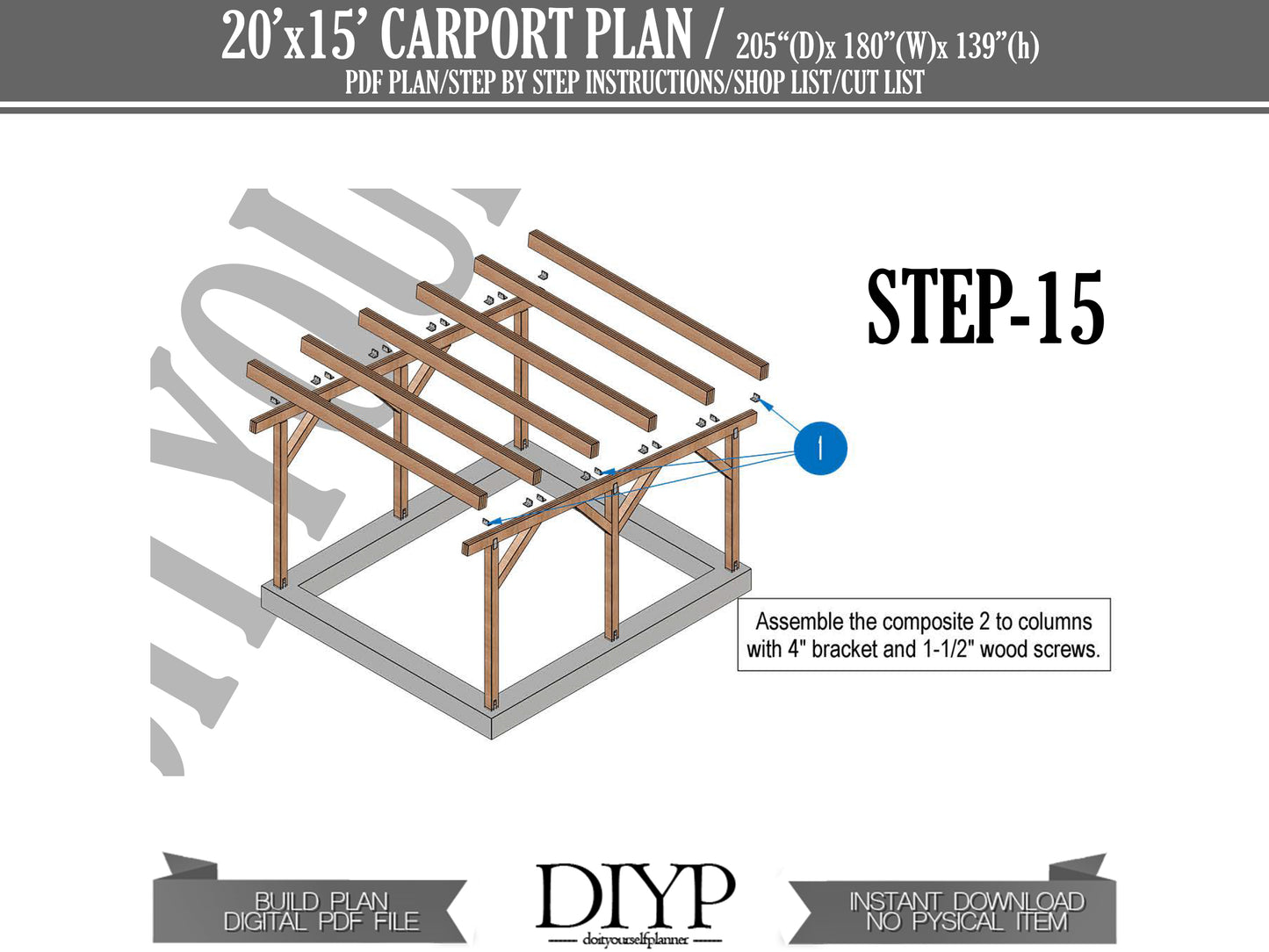 DIY Carport Plans - 15x20 Single-Pitched Roof - Instant Download, Construction Animation, Shopping List, Cut List, Parts List