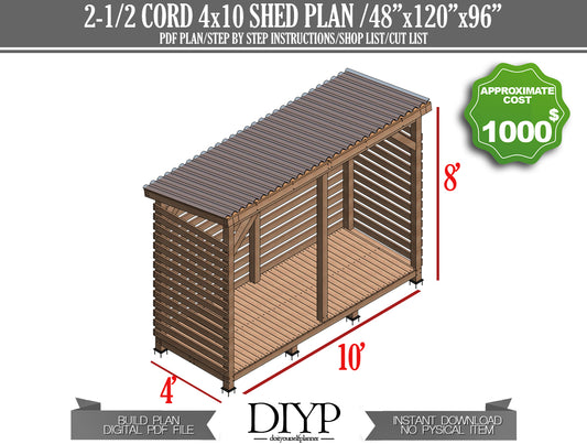 4x10 Firewood Shed Plans - DIY Woodworking Project with Construction Animation, Shopping List, Cut List & More!