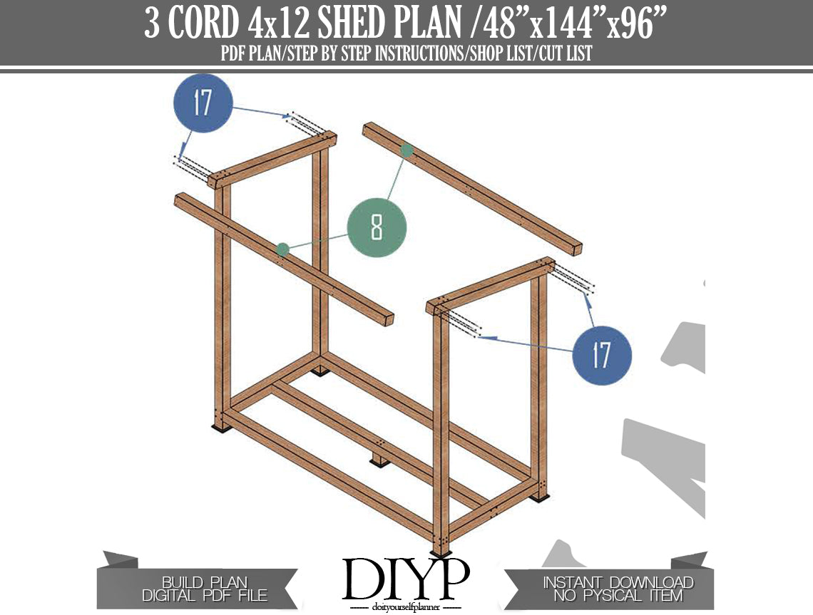 4x12 Firewood Shed Plans with Construction Animation | DIY Wood Shed | Instant Download