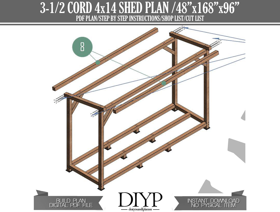 4x14 Firewood Shed Plans - DIY Wood Storage Shed Plans with Construction Animation, Shopping List, Cut List & More!