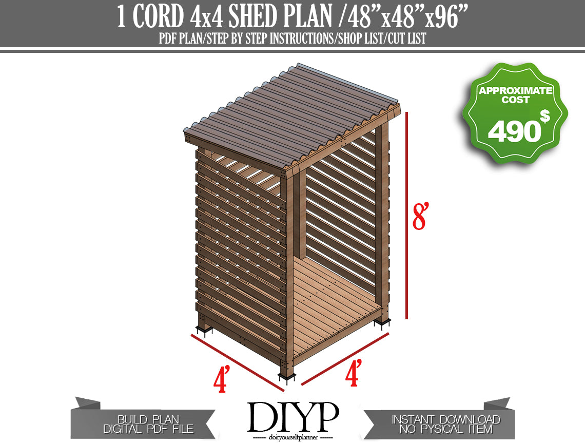 4x4 Firewood Shed Plans - DIY Woodworking Project with Construction Animation, Shopping List, Cut List & More!