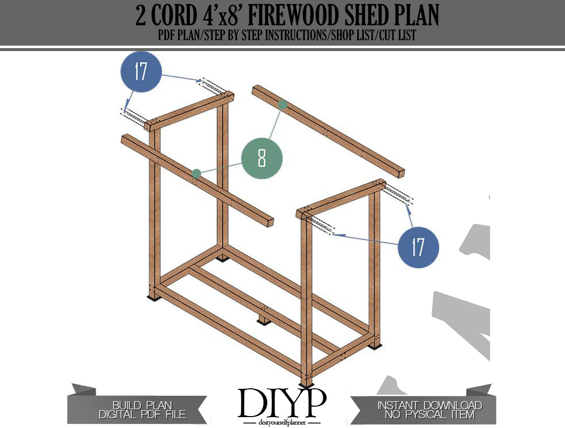 4x8 Firewood Shed Plans - DIY Wood Shed, Easy to Build, with Construction Animation, Shopping List & Cut List