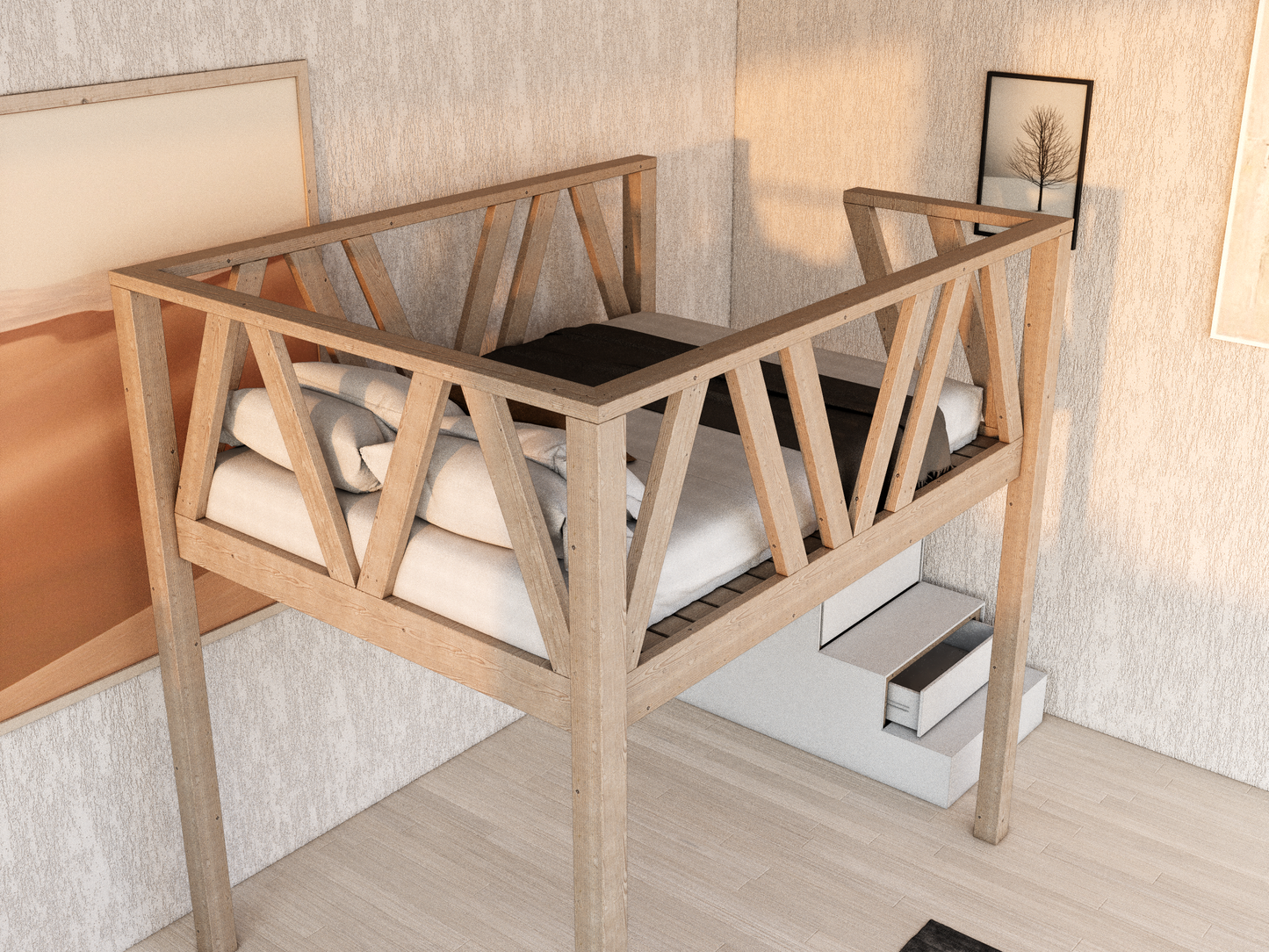 Queen Size Loft Bed with Storage Stairs DIY Plan