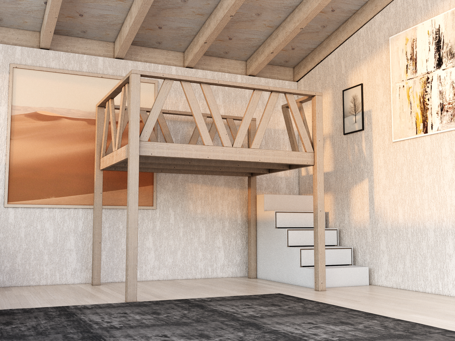 Queen Size Loft Bed with Storage Stairs DIY Plan