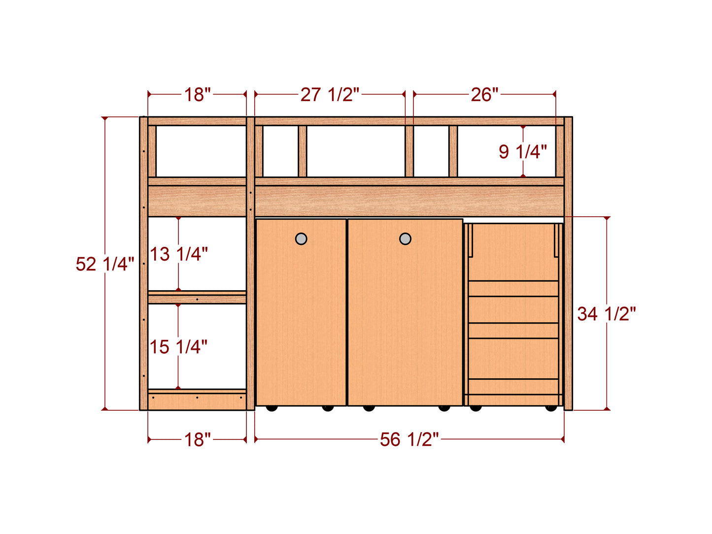 DIY Full Size Bunk Bed with Storage, Study Desk, and Closet - Easy Assembly with Wheels