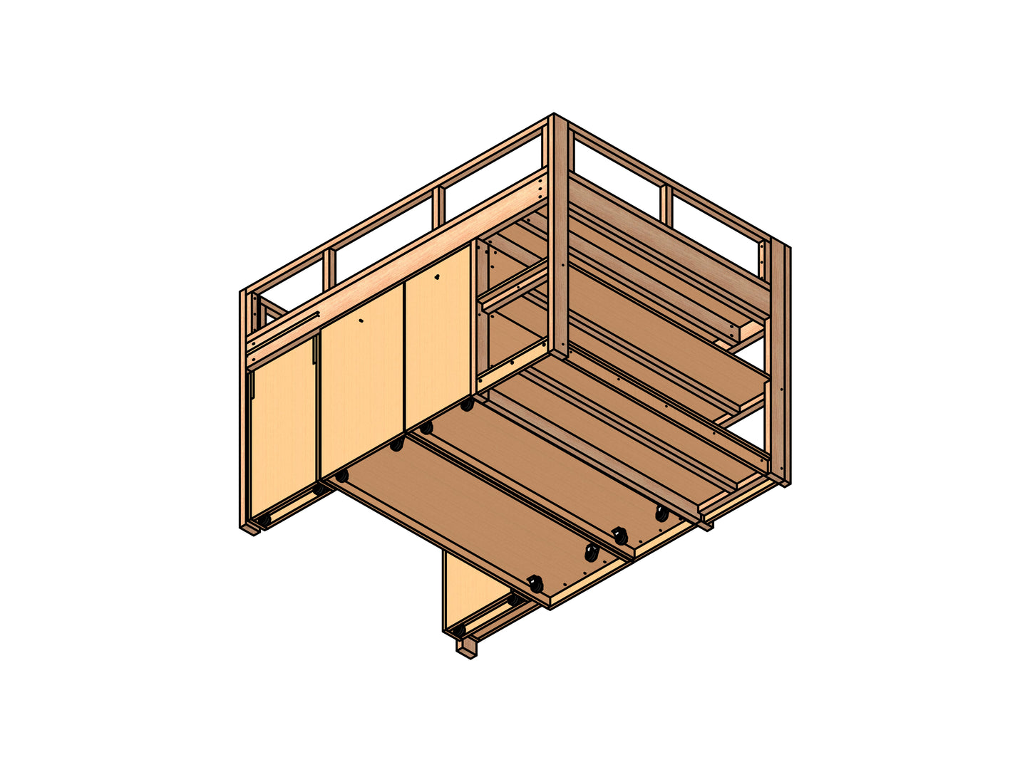 DIY Full Size Bunk Bed with Storage, Study Desk, and Closet - Easy Assembly with Wheels