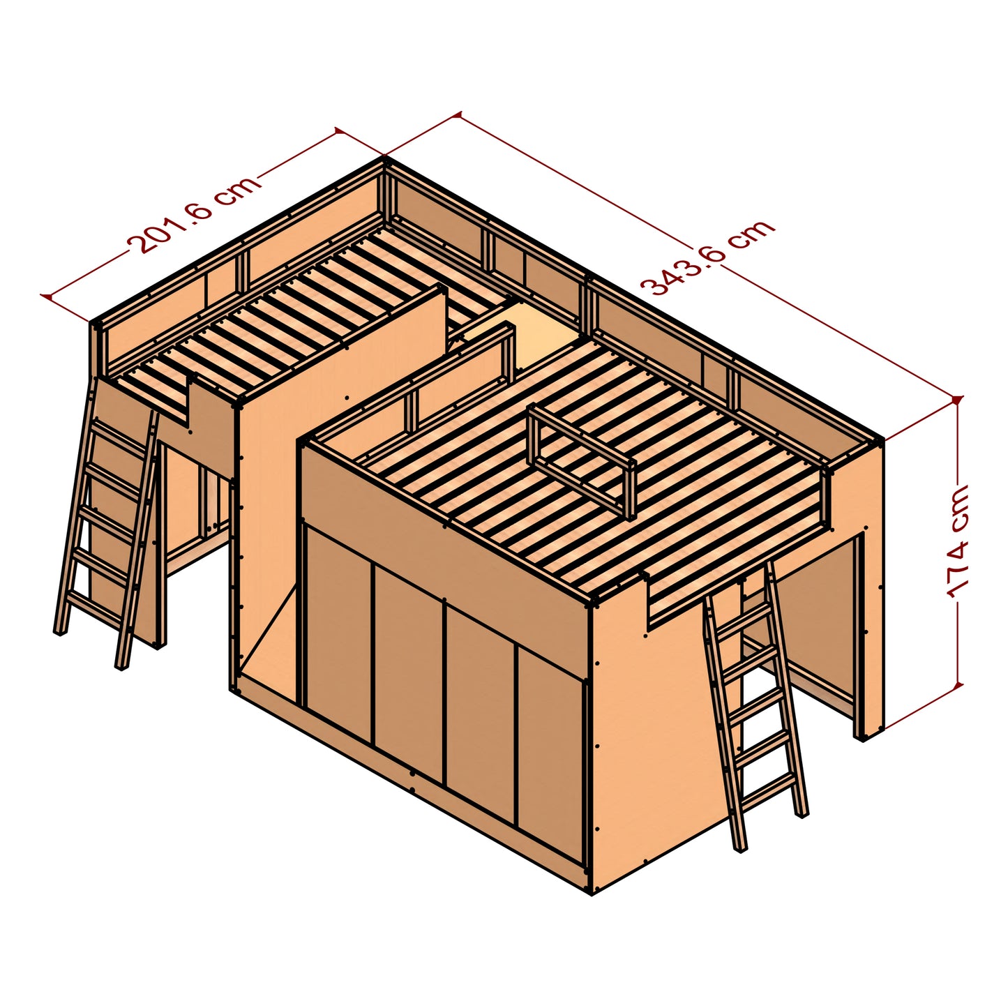 Modern Triple Single Bunk Bed Plans with Slide, Storage, and Play Area, DIY Woodworking