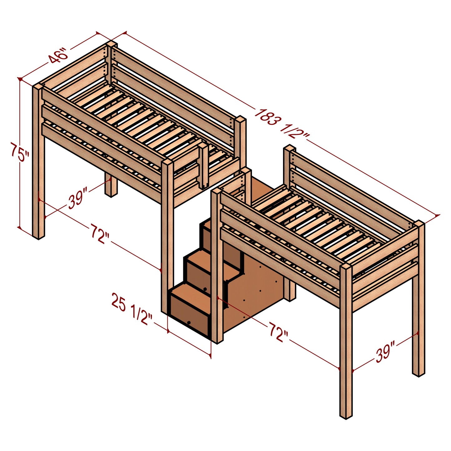 DIY Bunk Bed Plans | Two Beds with Staircase & Drawer Ladder
