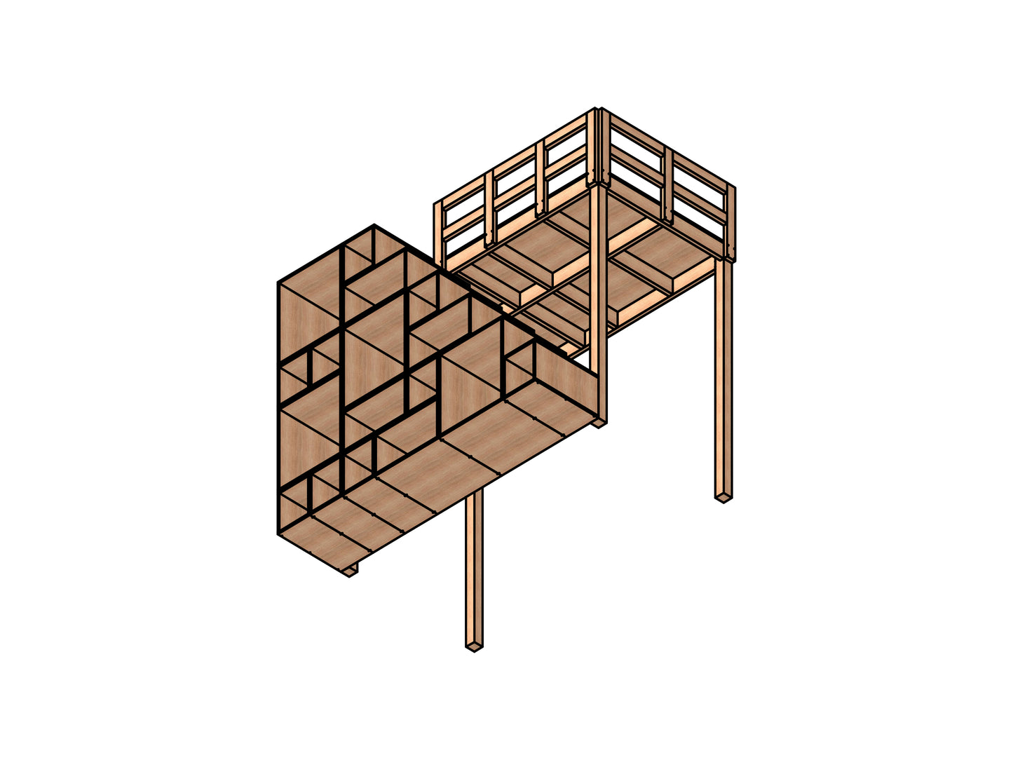 DIY Full Bunk Bed, Cube Stairs: Wood Plan & Animation