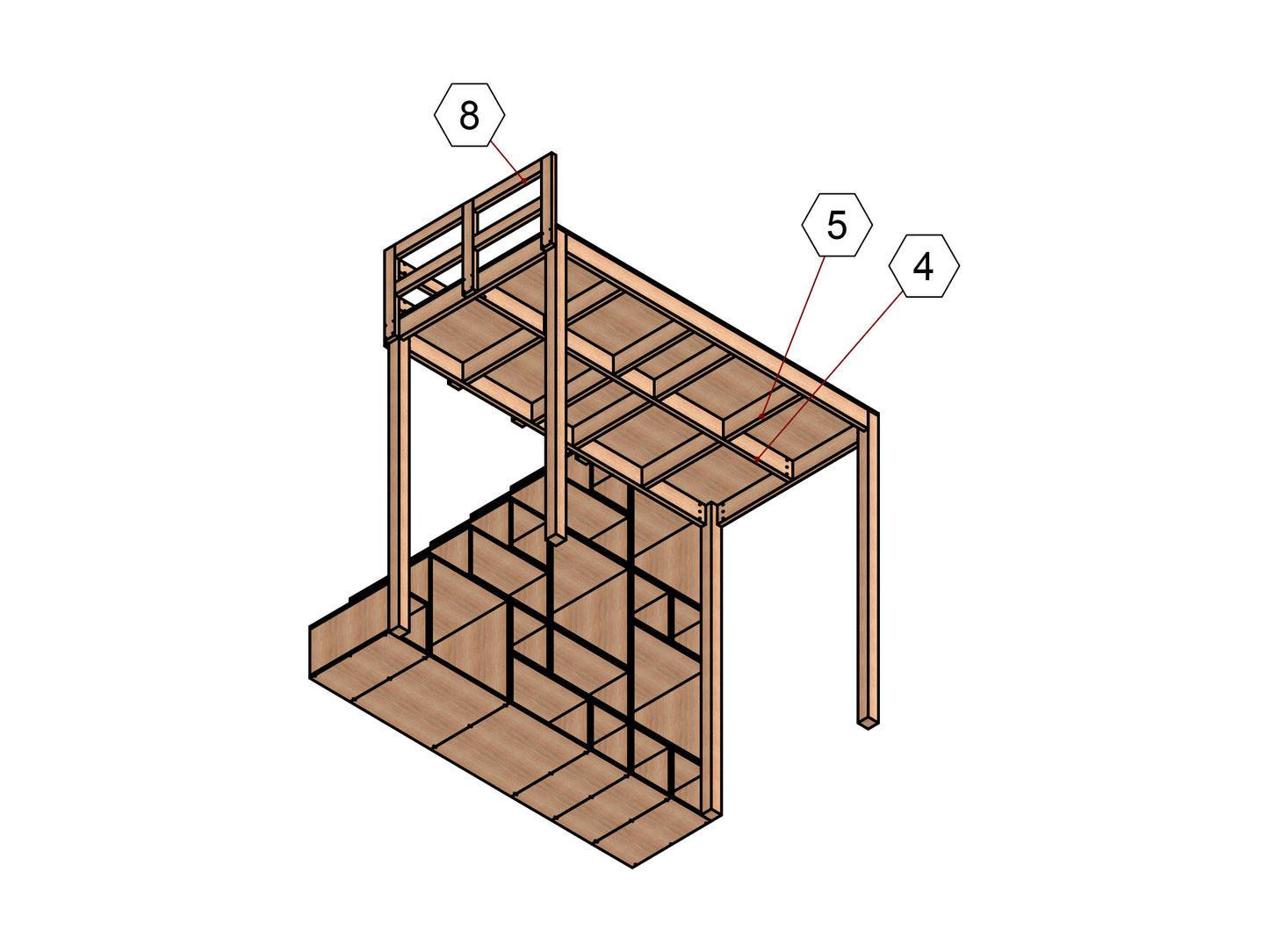 DIY Full Bunk Bed, Cube Stairs: Wood Plan & Animation