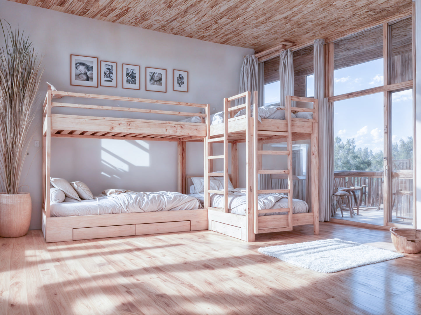 4-in-1 Twin Bunk Bed with Storage: DIY Plans and Animation