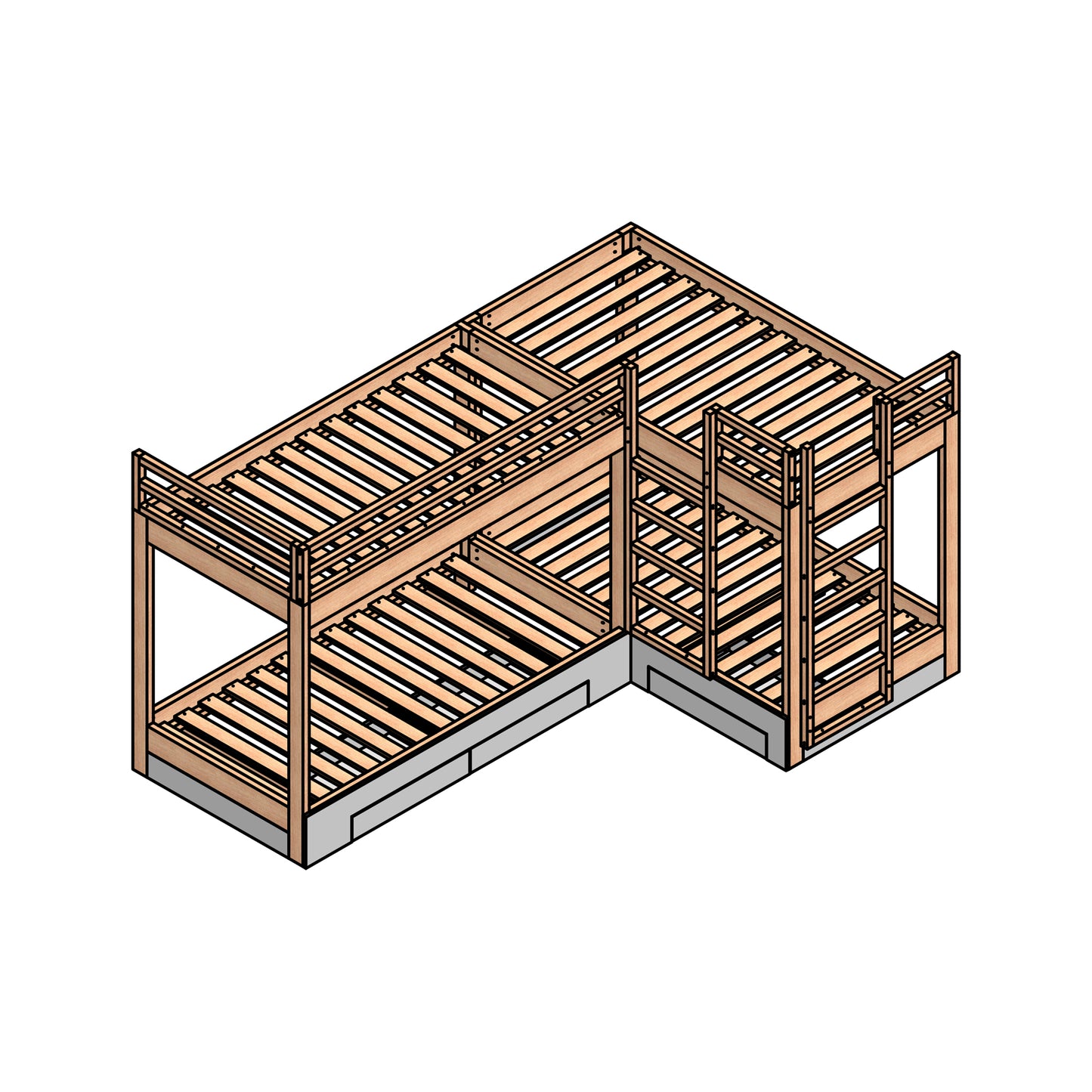 4-in-1 Twin Bunk Bed with Storage: DIY Plans and Animation