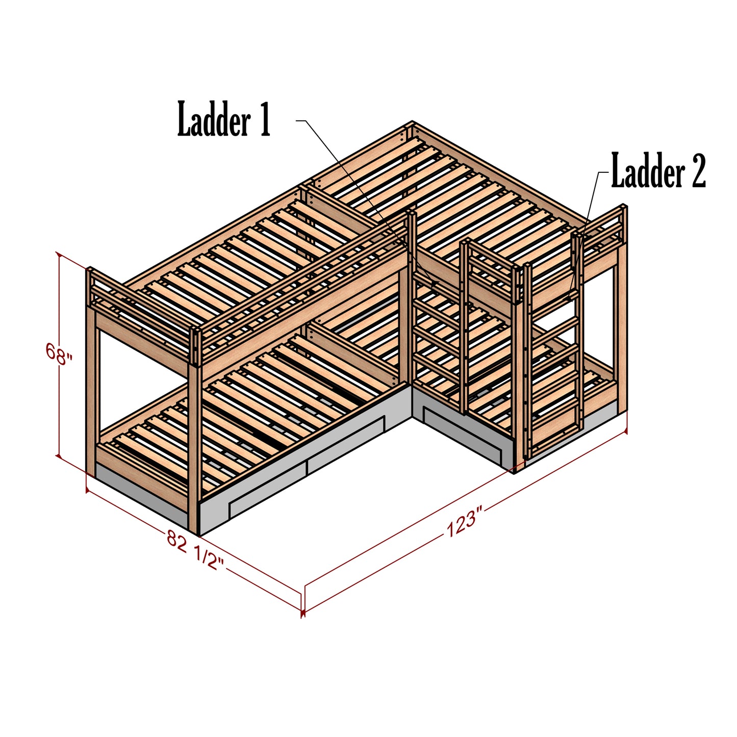 4-in-1 Twin Bunk Bed with Storage: DIY Plans and Animation