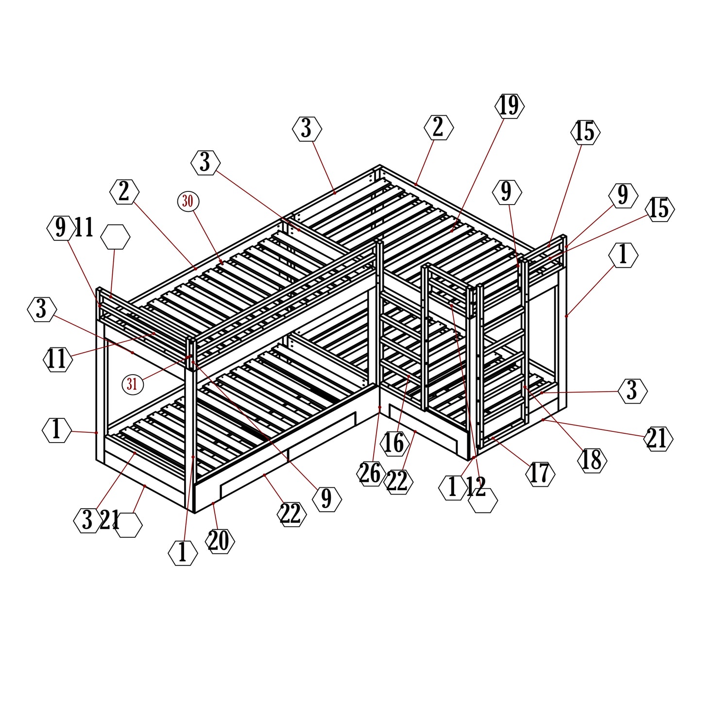 4-in-1 Twin Bunk Bed with Storage: DIY Plans and Animation