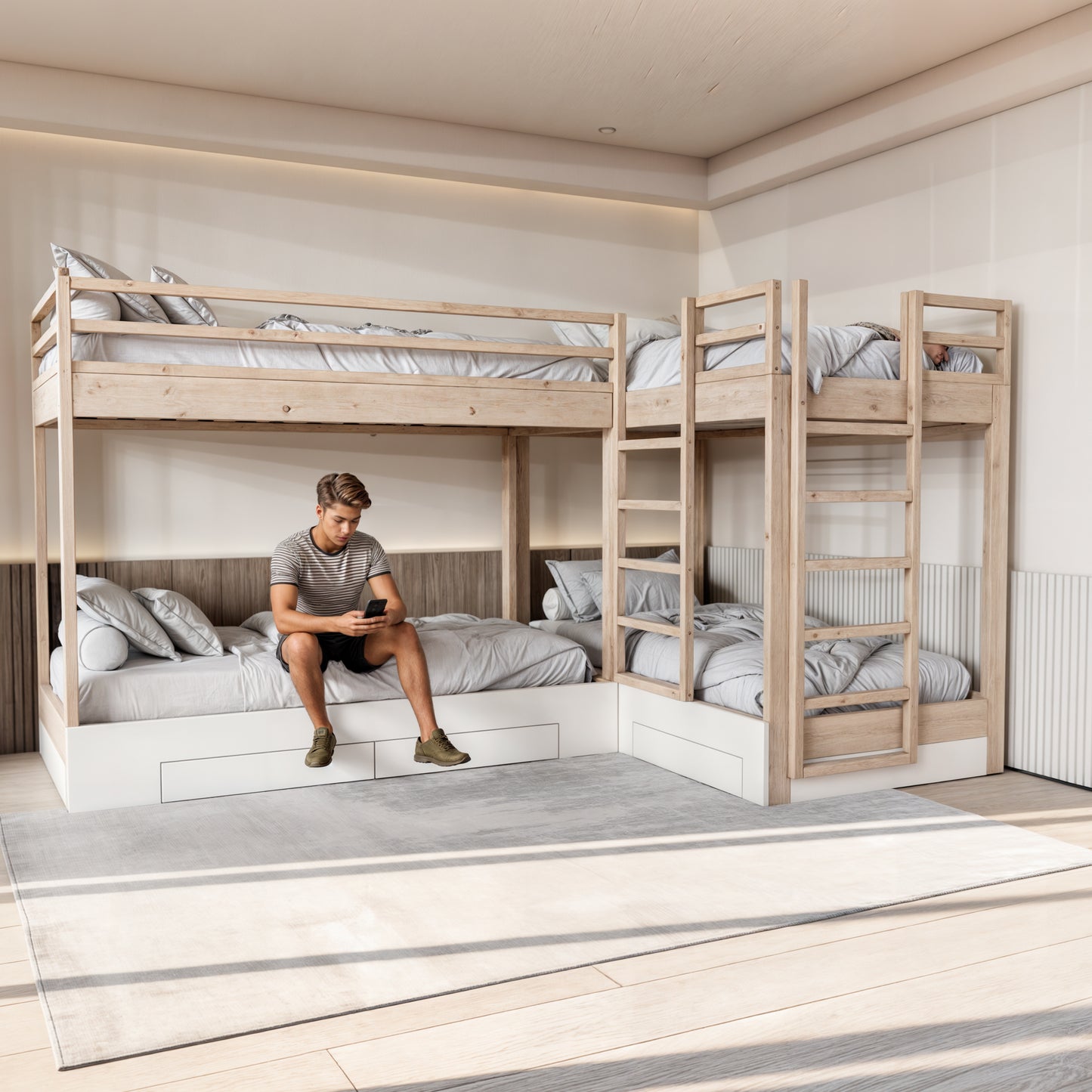 4-in-1 Twin Bunk Bed with Storage: DIY Plans and Animation