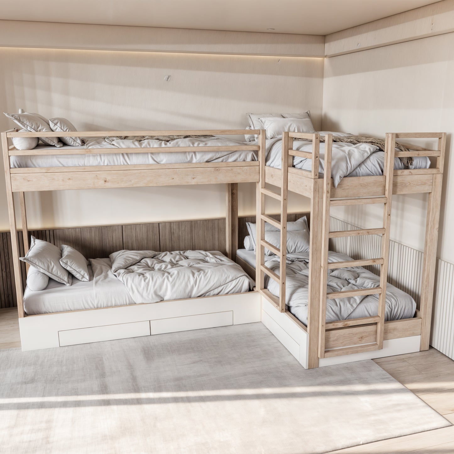 4-in-1 Twin Bunk Bed with Storage: DIY Plans and Animation