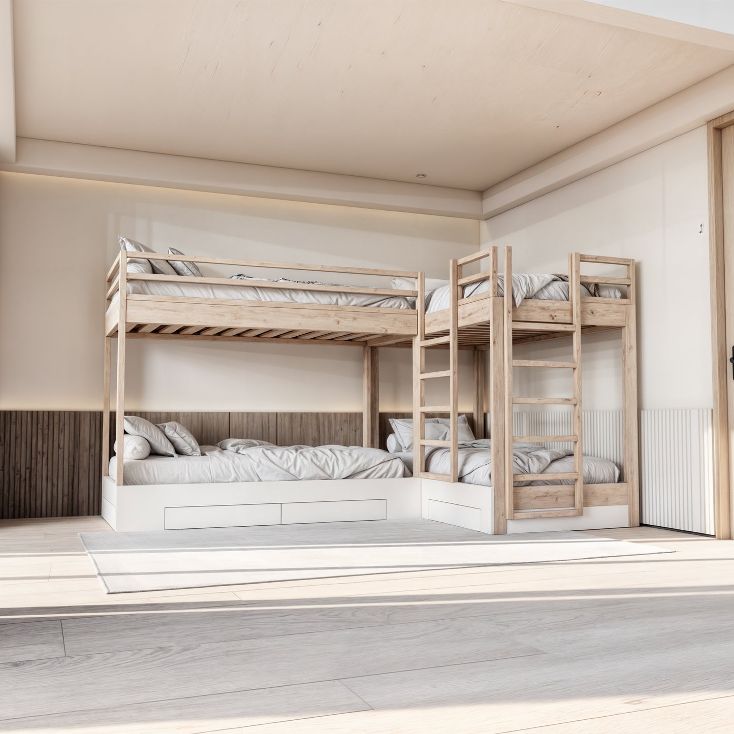 4-in-1 Twin Bunk Bed with Storage: DIY Plans and Animation